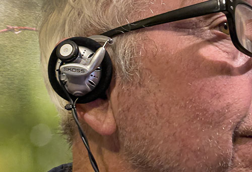 closeup of one side of headphones on ear